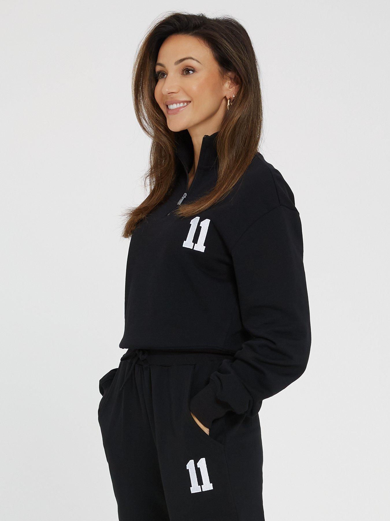 Michelle Keegan Zip Through Sweat Tracksuit Top - Black