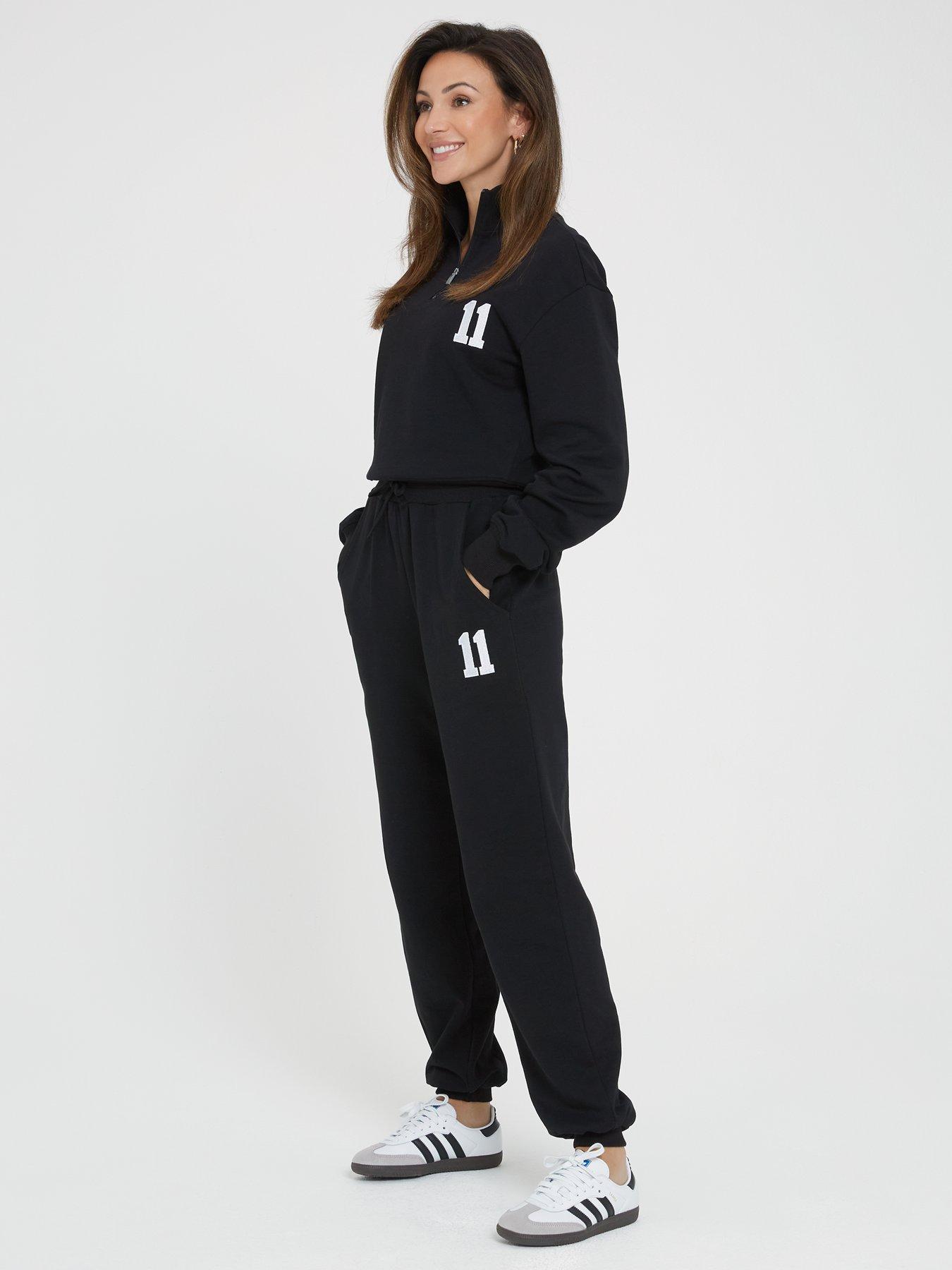 Michelle Keegan Zip Through Sweat Tracksuit Top - Black