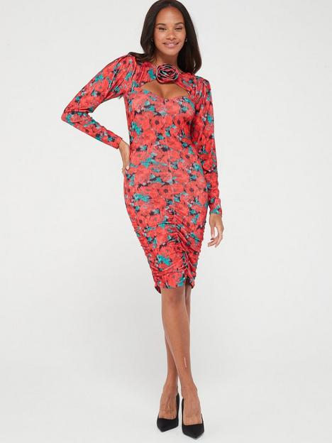 v-by-very-corsage-ruched-mini-dress-print