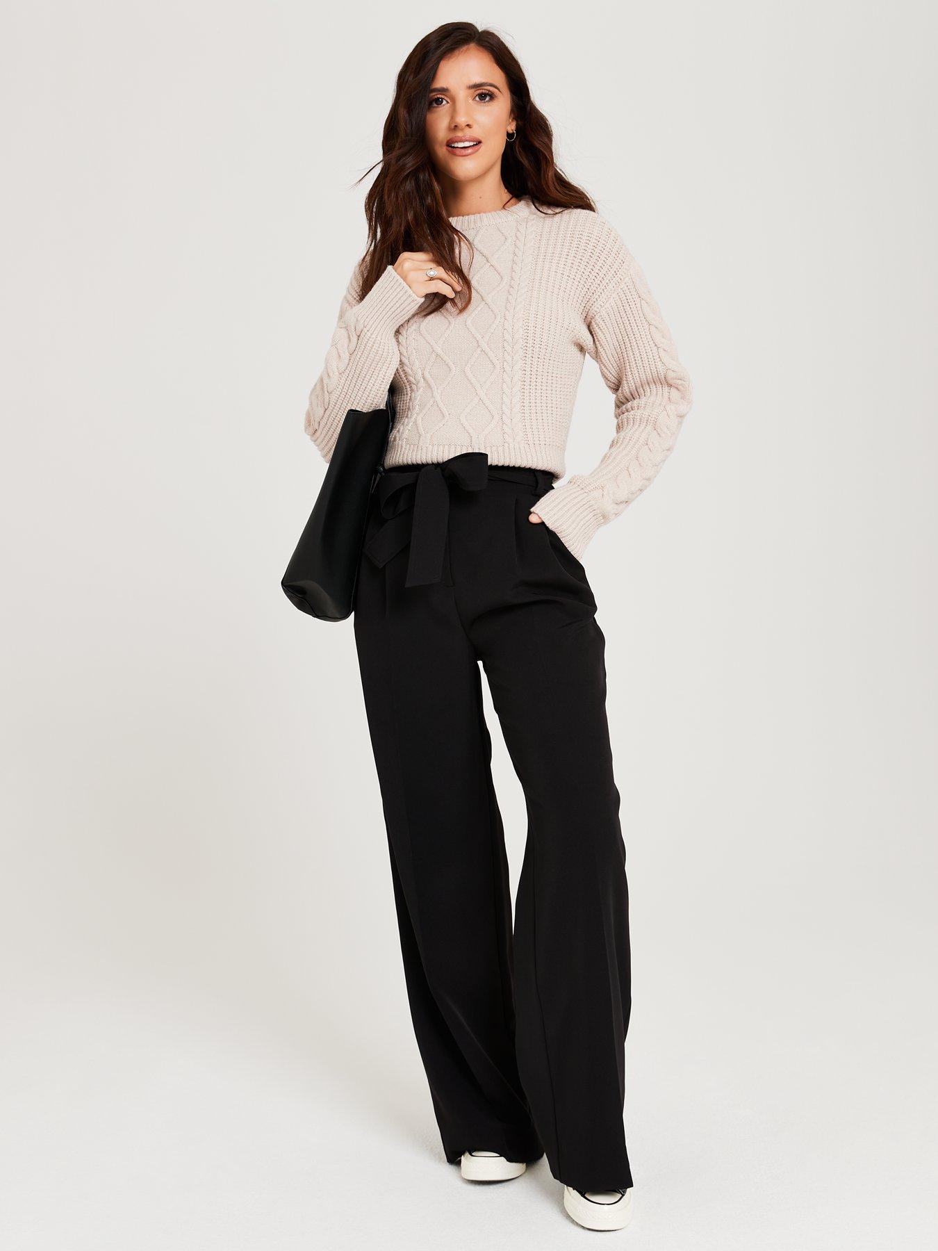 Lucy Mecklenburgh x V by Very Belted Wide Leg Trousers Black