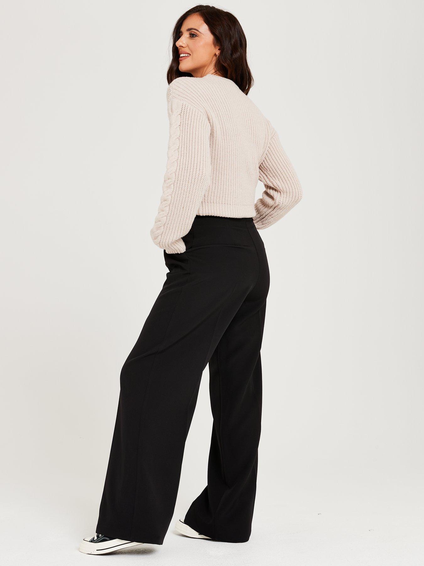 Black belted 2024 wide leg trousers