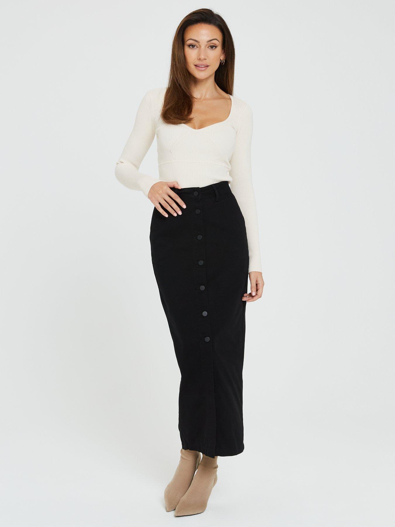 Long pencil outlet skirt black