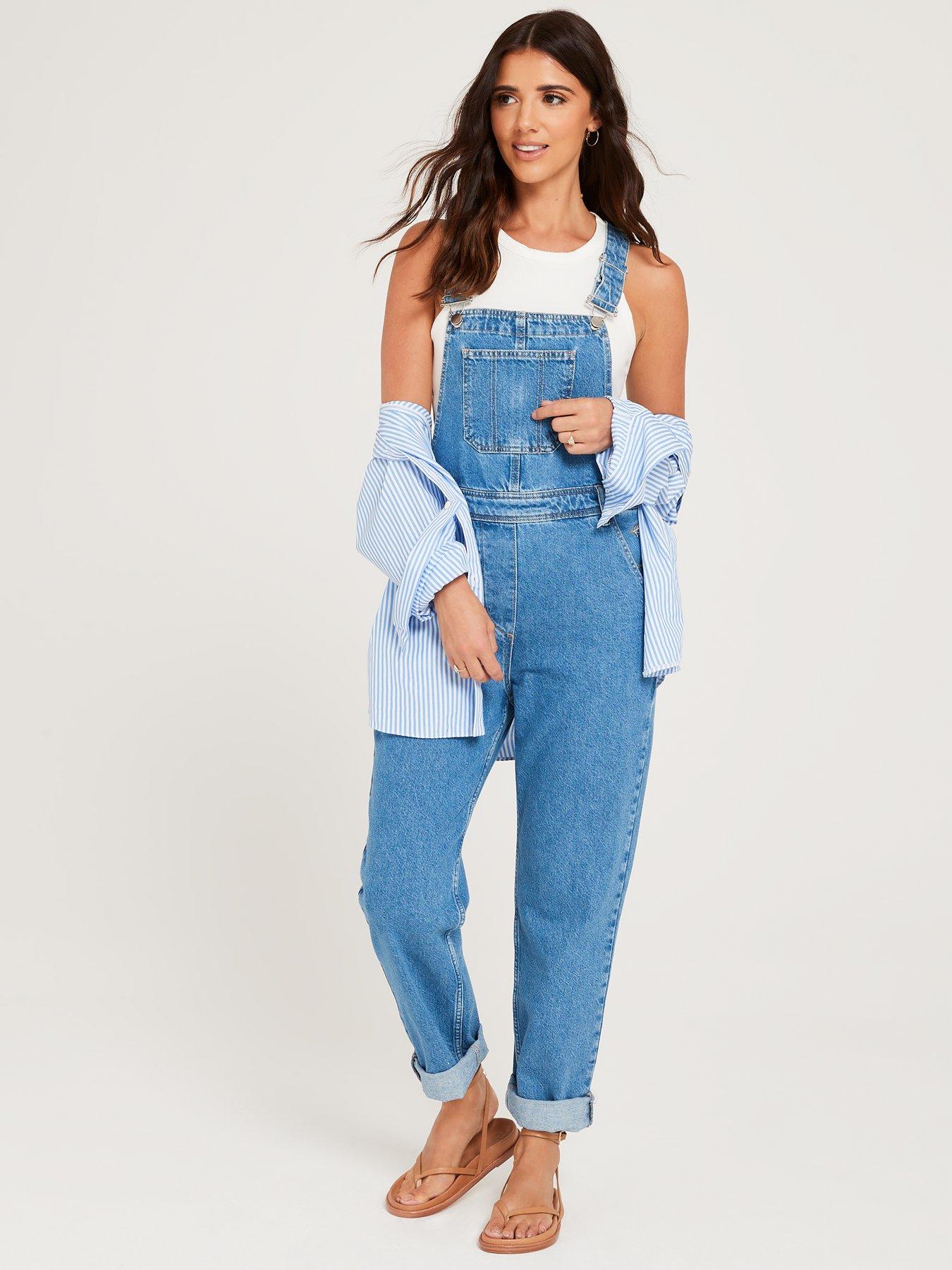 Cosmic Print Stretch Denim Jumpsuit Blue