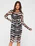  image of v-by-very-zebra-mesh-ruched-long-sleeve-midaxi-dress