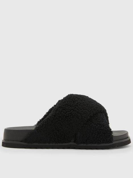allsaints-saki-shearling-sandal-black