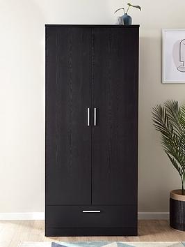 Product photograph of Everyday Panama 2 Door 1 Drawer Wardrobe - Black - Fsc Reg Certified from very.co.uk