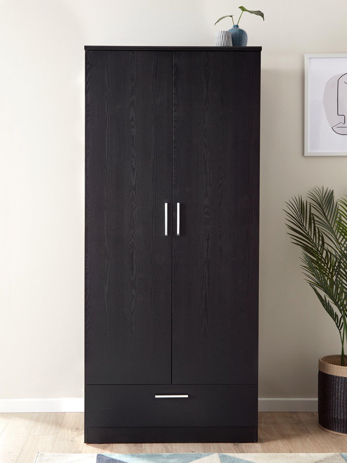 undefined Panama 2 Door 1 Drawer Wardrobe - Black - FSC® Certified