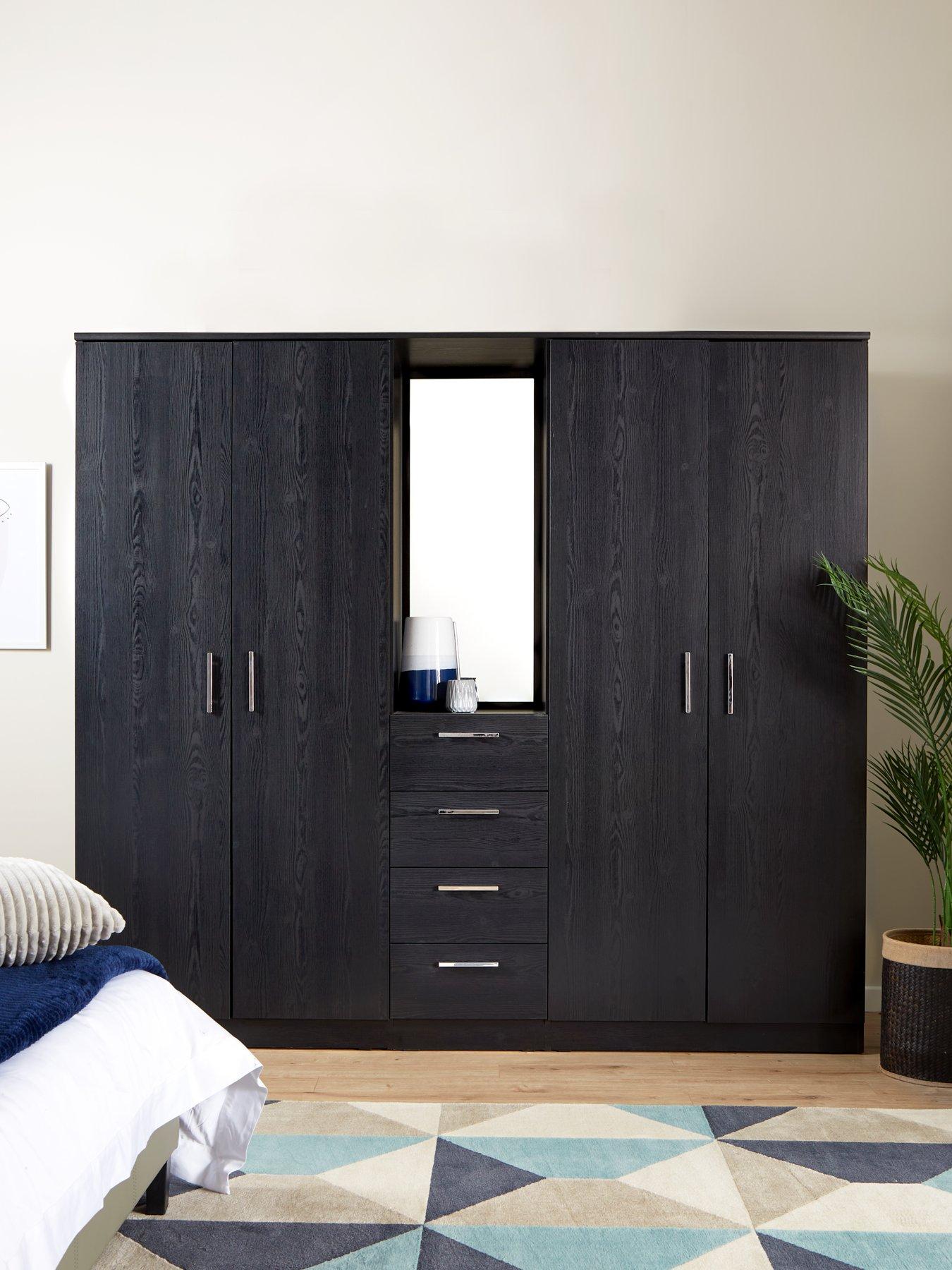 Product photograph of Everyday Panama 4 Door 4 Drawer Combi Fitment Wardrobe With Mirror - Black - Fsc Reg Certified from very.co.uk