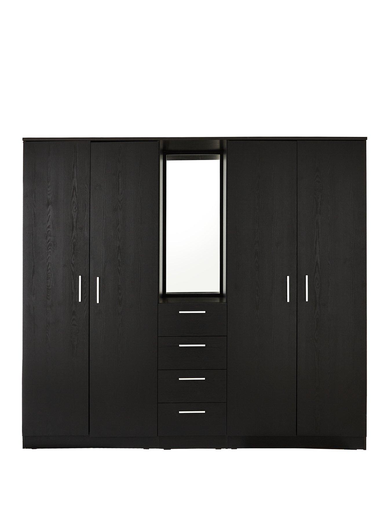 Image 2 of 7 of Everyday Panama 4 Door,&nbsp;4 Drawer Combi Fitment Wardrobe with Mirror - Black&nbsp;- FSC&reg; Certified