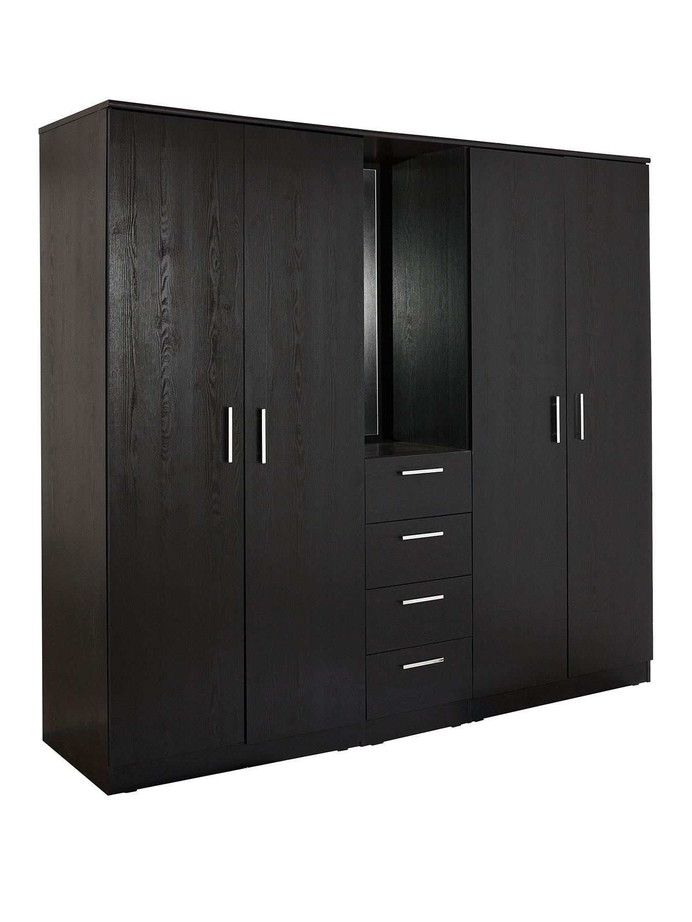 Image 3 of 7 of Everyday Panama 4 Door,&nbsp;4 Drawer Combi Fitment Wardrobe with Mirror - Black&nbsp;- FSC&reg; Certified