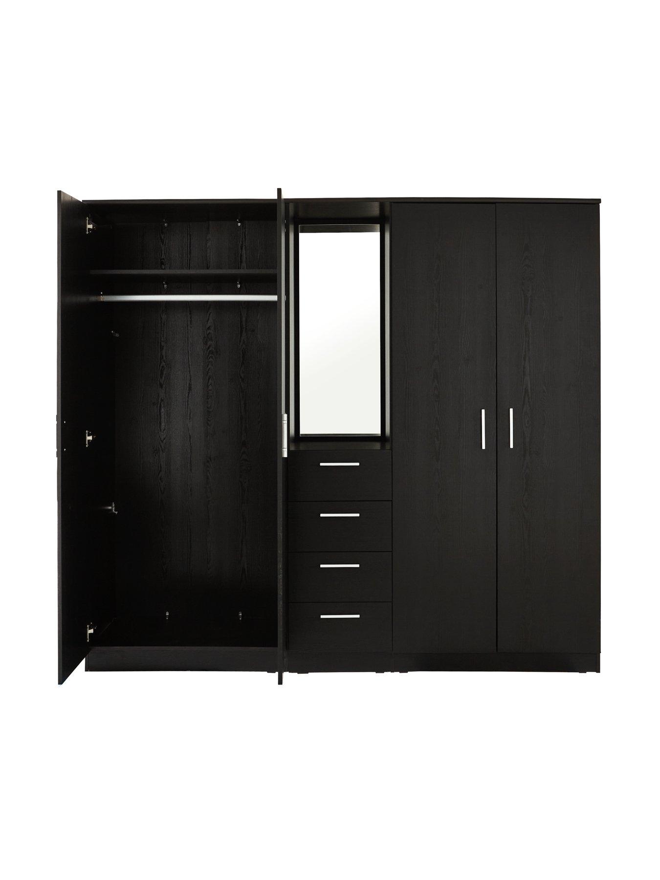 Image 4 of 7 of Everyday Panama 4 Door,&nbsp;4 Drawer Combi Fitment Wardrobe with Mirror - Black&nbsp;- FSC&reg; Certified