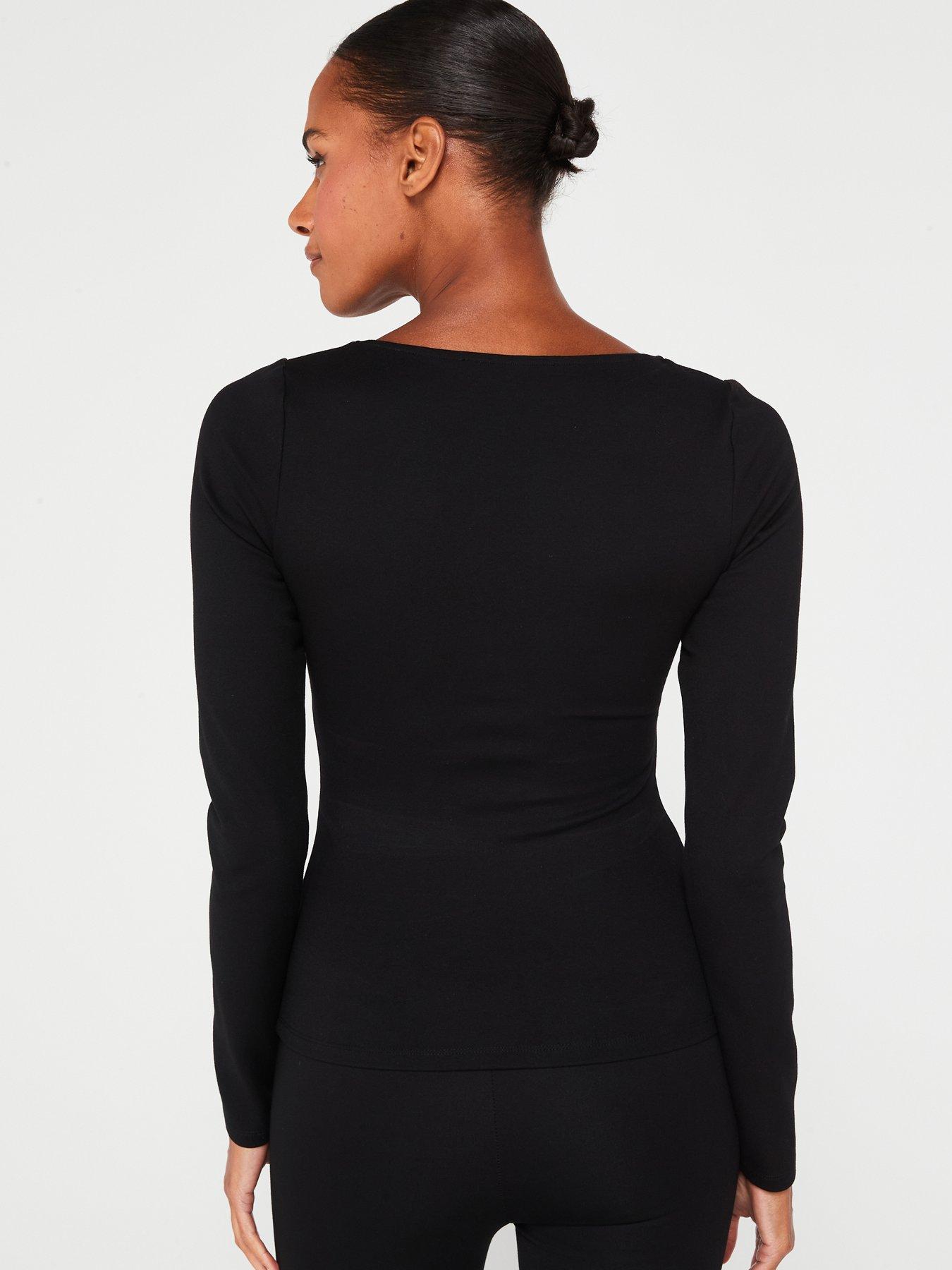 V by Very Diamonte Trim Sweetheart Neckline Top - Black | Very.co.uk