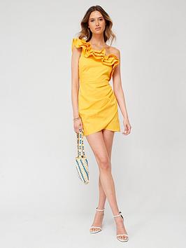 Mango Ruffle One Shoulder Mini Dress