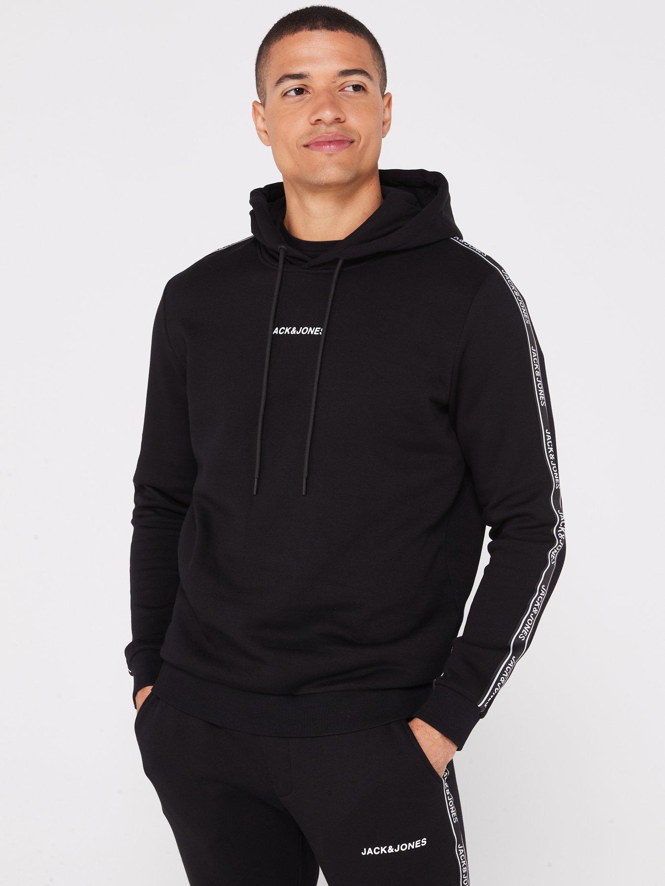 Jack & Jones Taped Logo Hoodie - Black | Very.co.uk