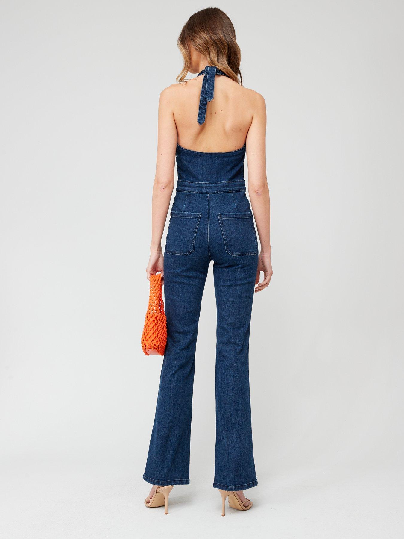 Denim jumpsuit hot sale halter