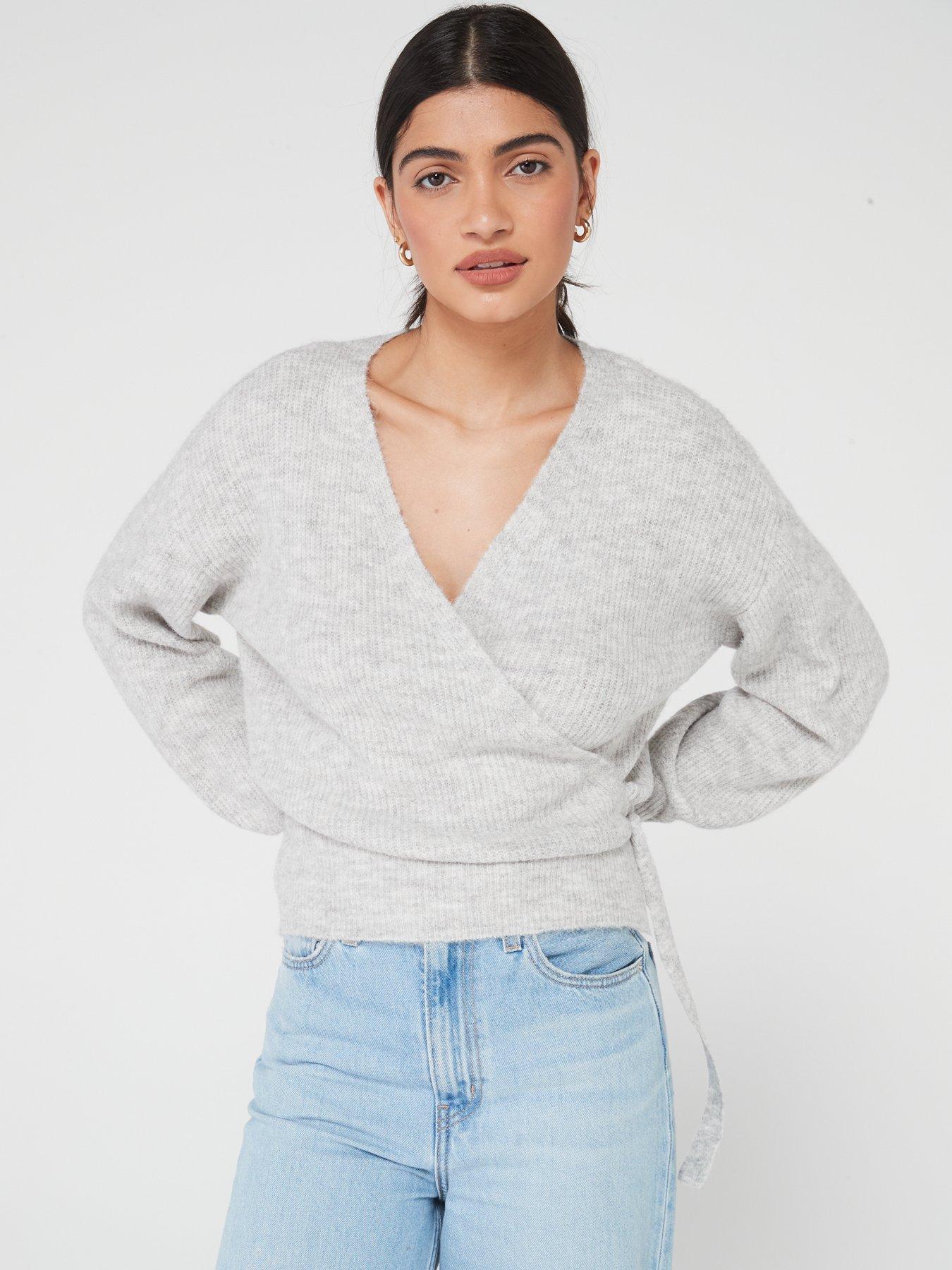 Ellen Long Sleeve Wrap Knit Cardigan Grey