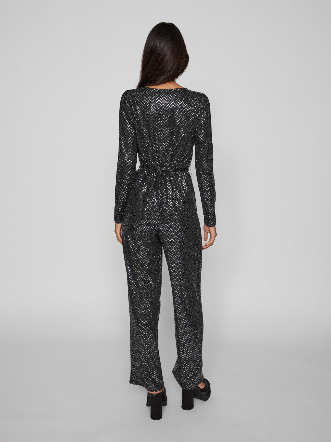 Vila Kalla Glitter Wrap Jumpsuit Black very