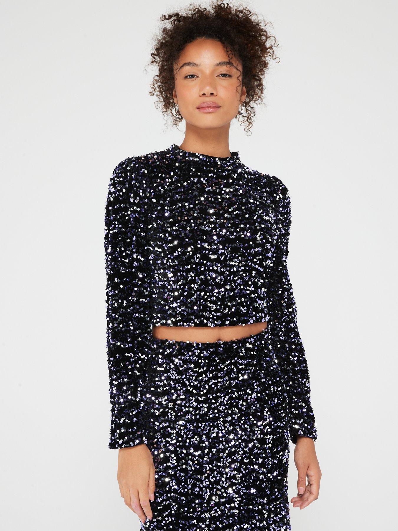 Silver sequin outlet long sleeve top