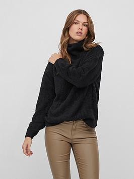 vila juli rollneck long sleeve knitted jumper - black