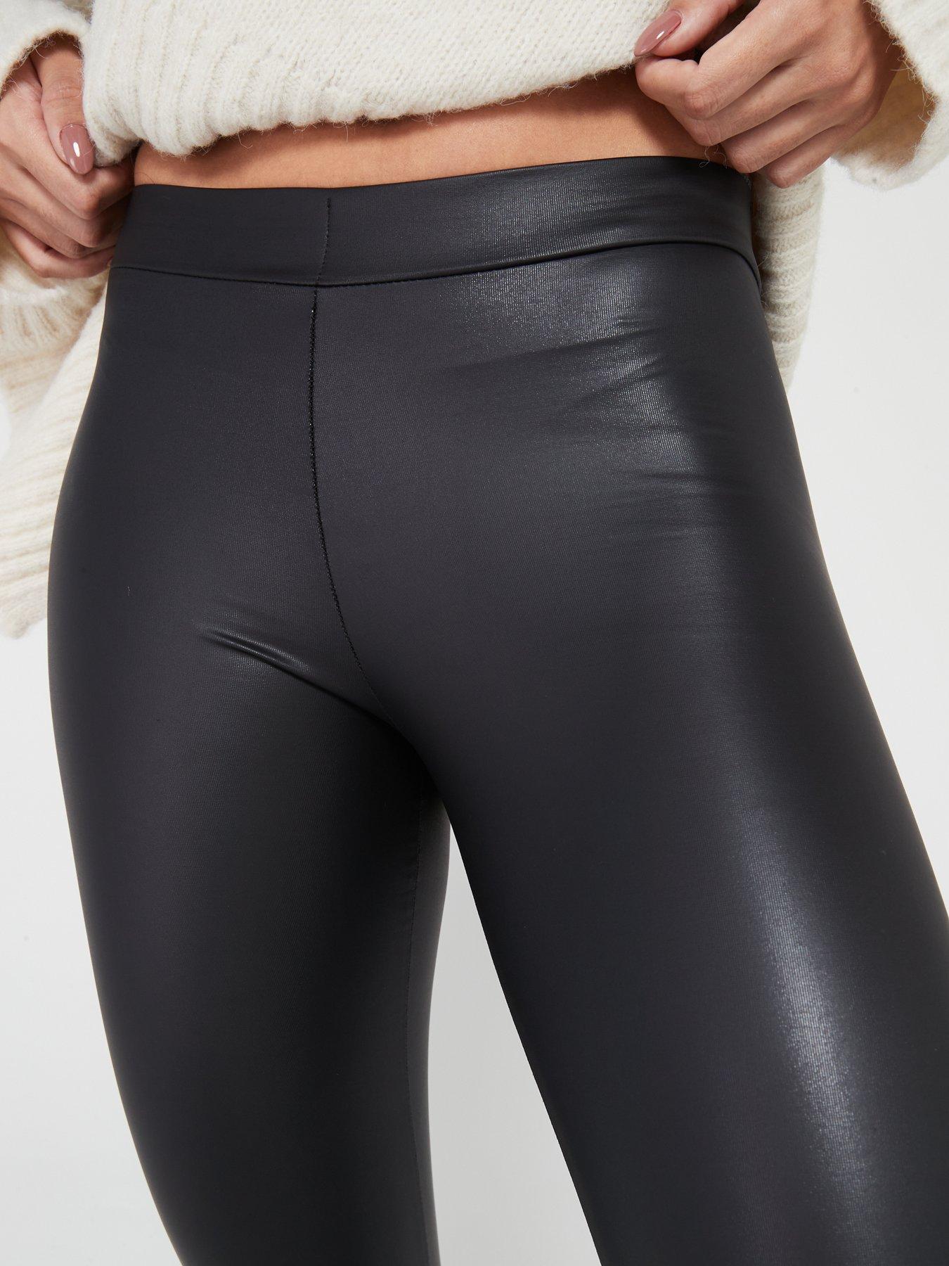 Ladies black shiny leggings hotsell