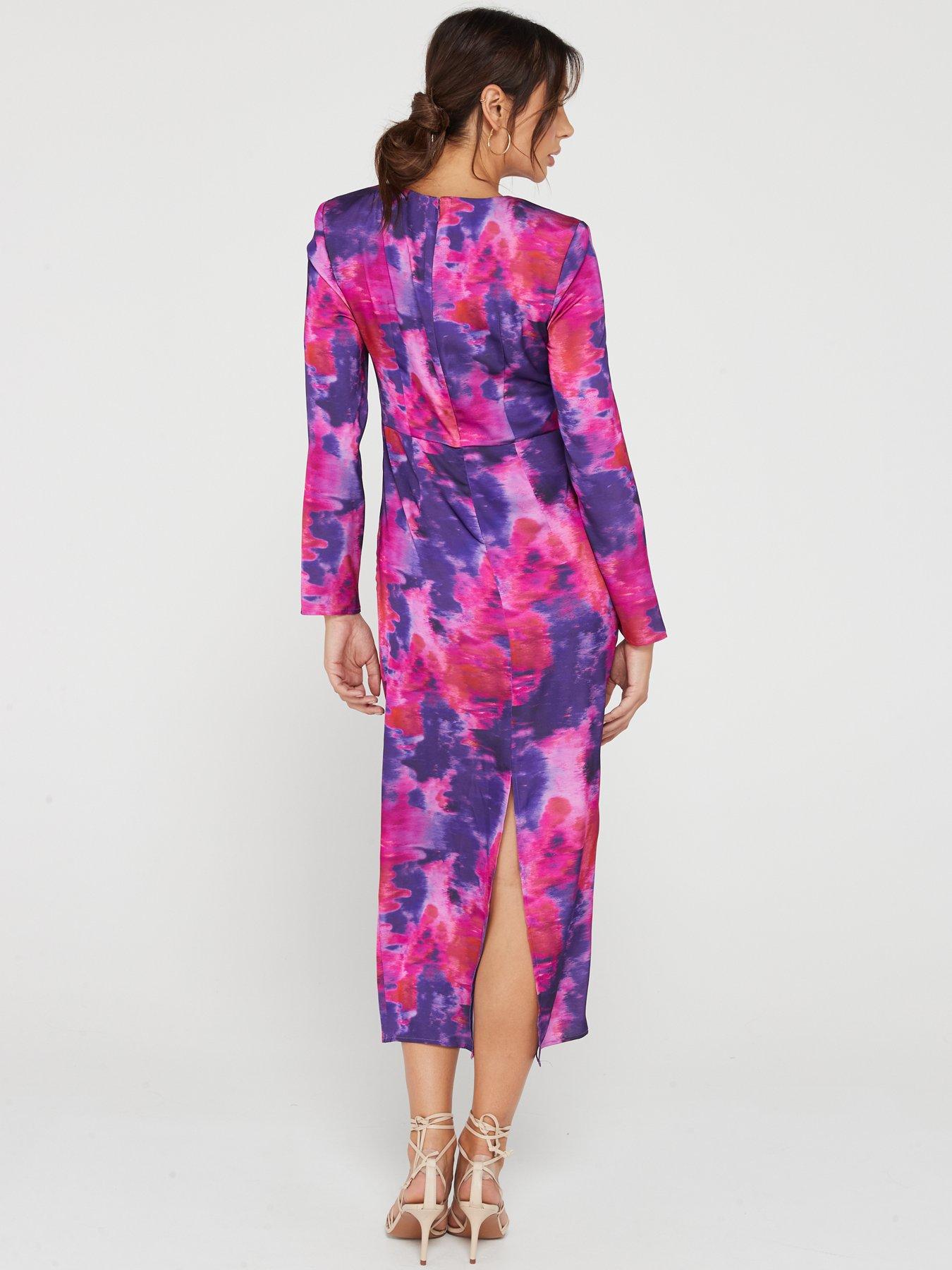 Vila Long Sleeve Knot Midi Dress - Multi | very.co.uk