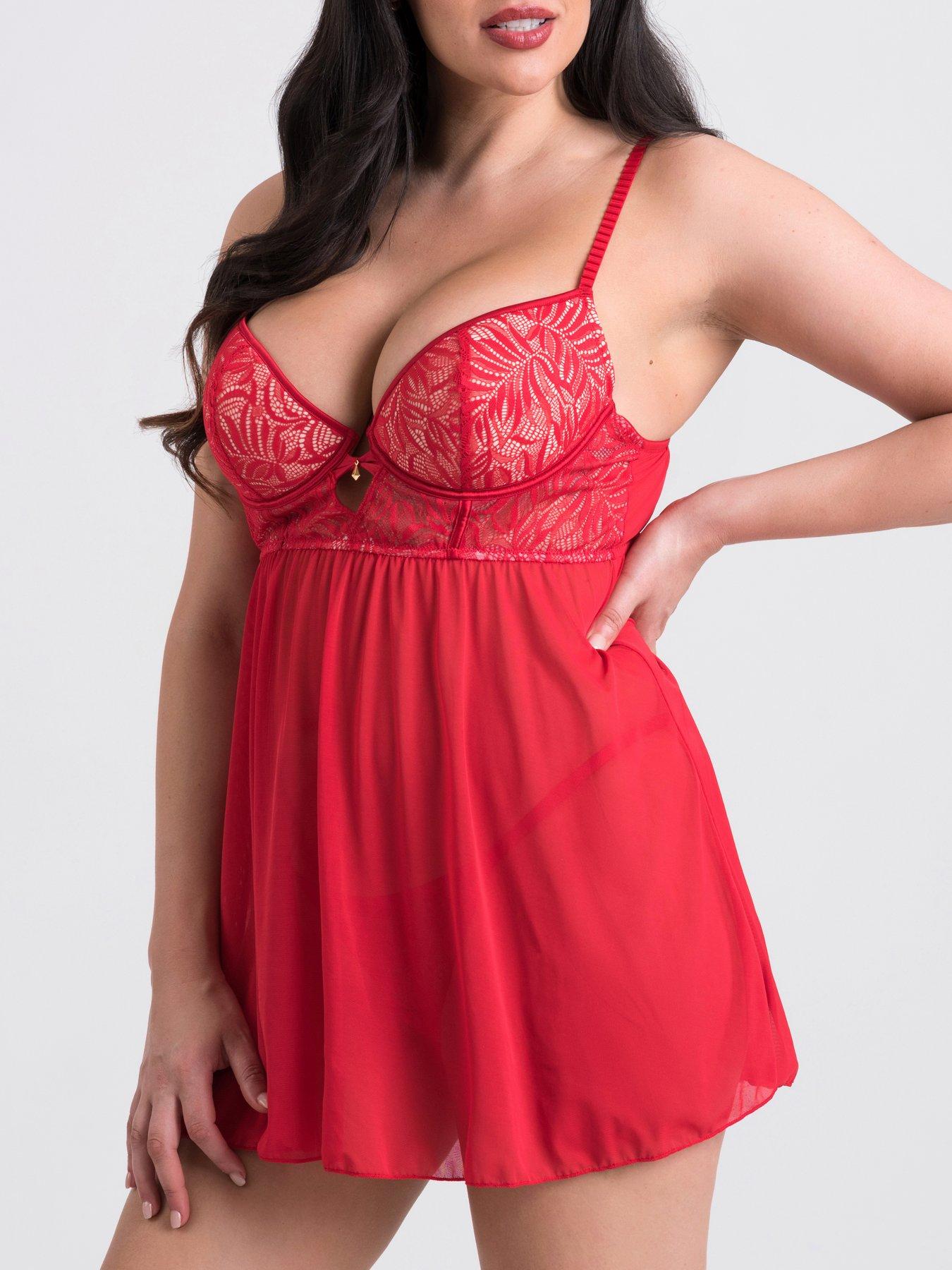 Lovehoney Moonlight Wine Plunge Basque Set - Red Small