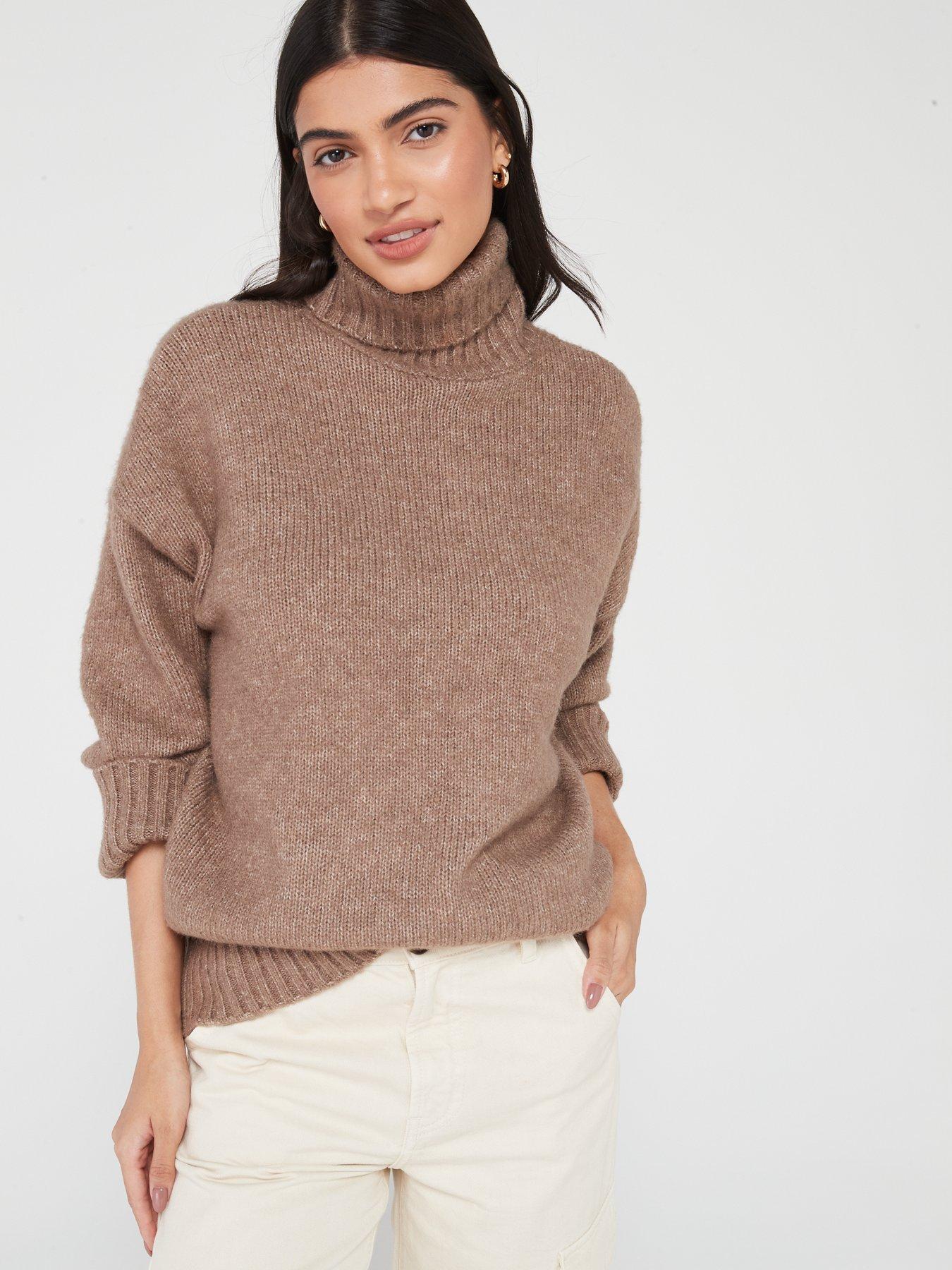 Nancy Long Sleeve Loose Roll Neck Knit Jumper Brown