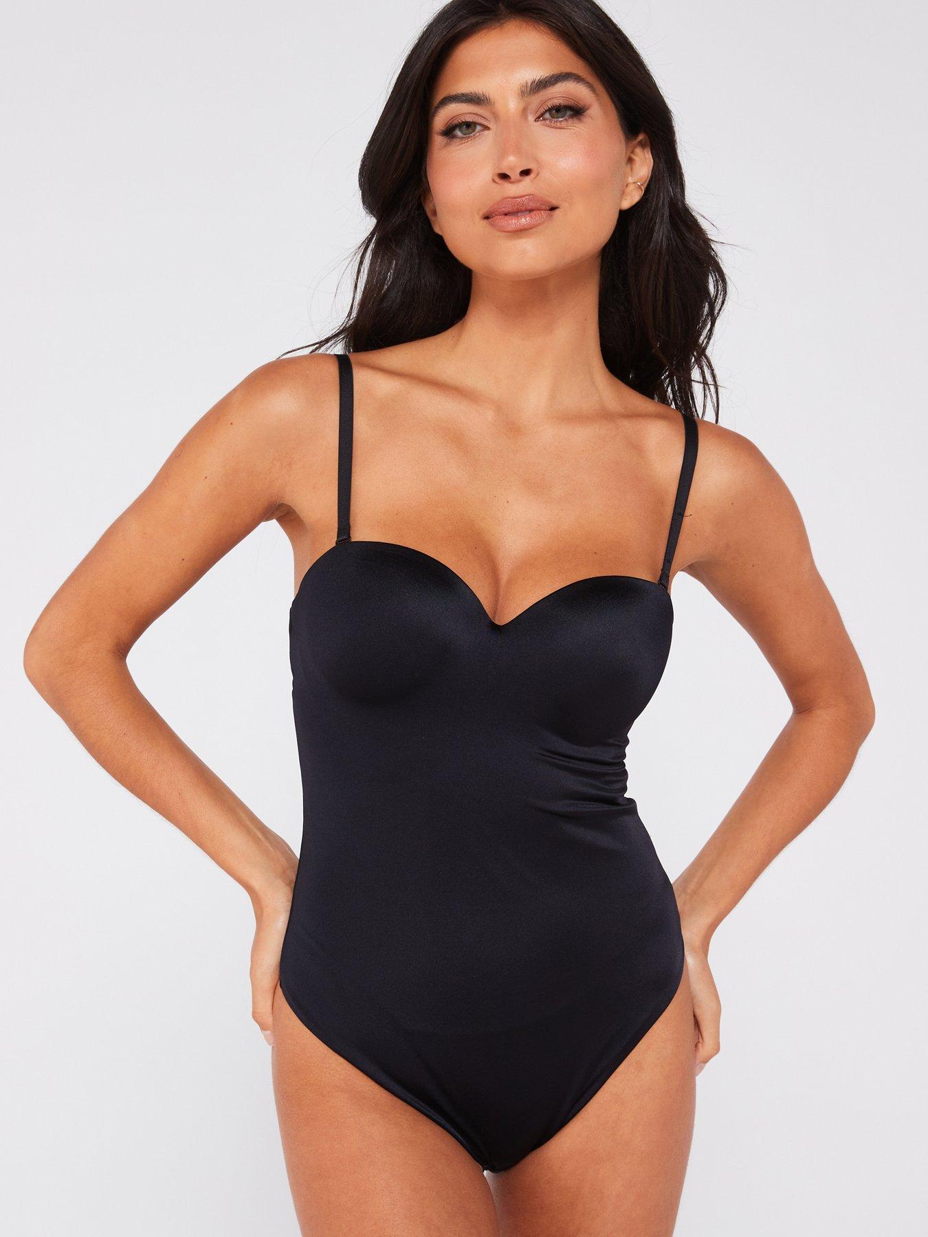 Petite Black Slinky Plunge Bodysuit