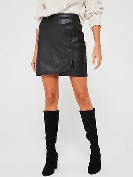 vila dagmar high waist coated skirt - black