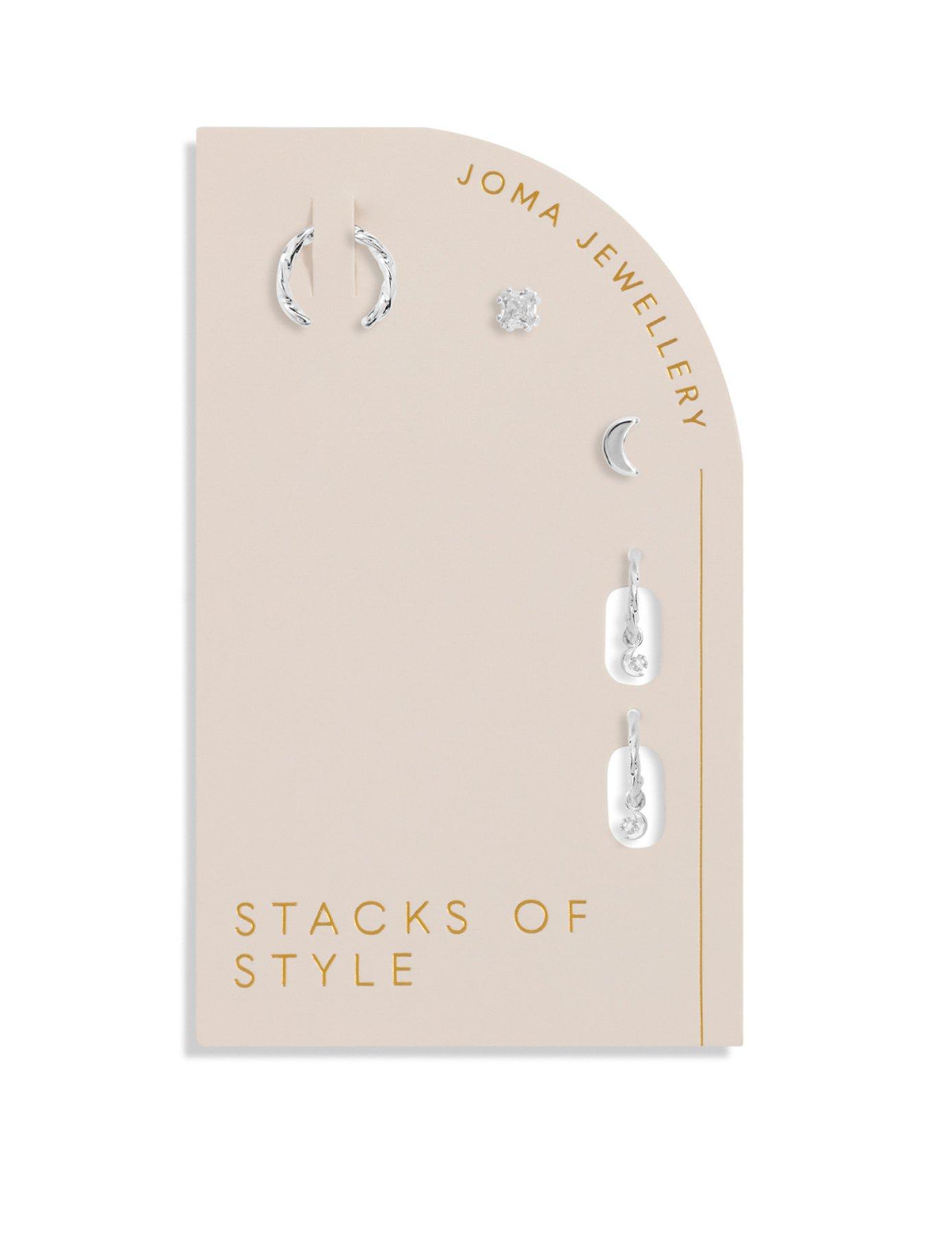 Product photograph of Joma Jewellery Stacks Of Style Silver Moon Set Of Earrings from very.co.uk