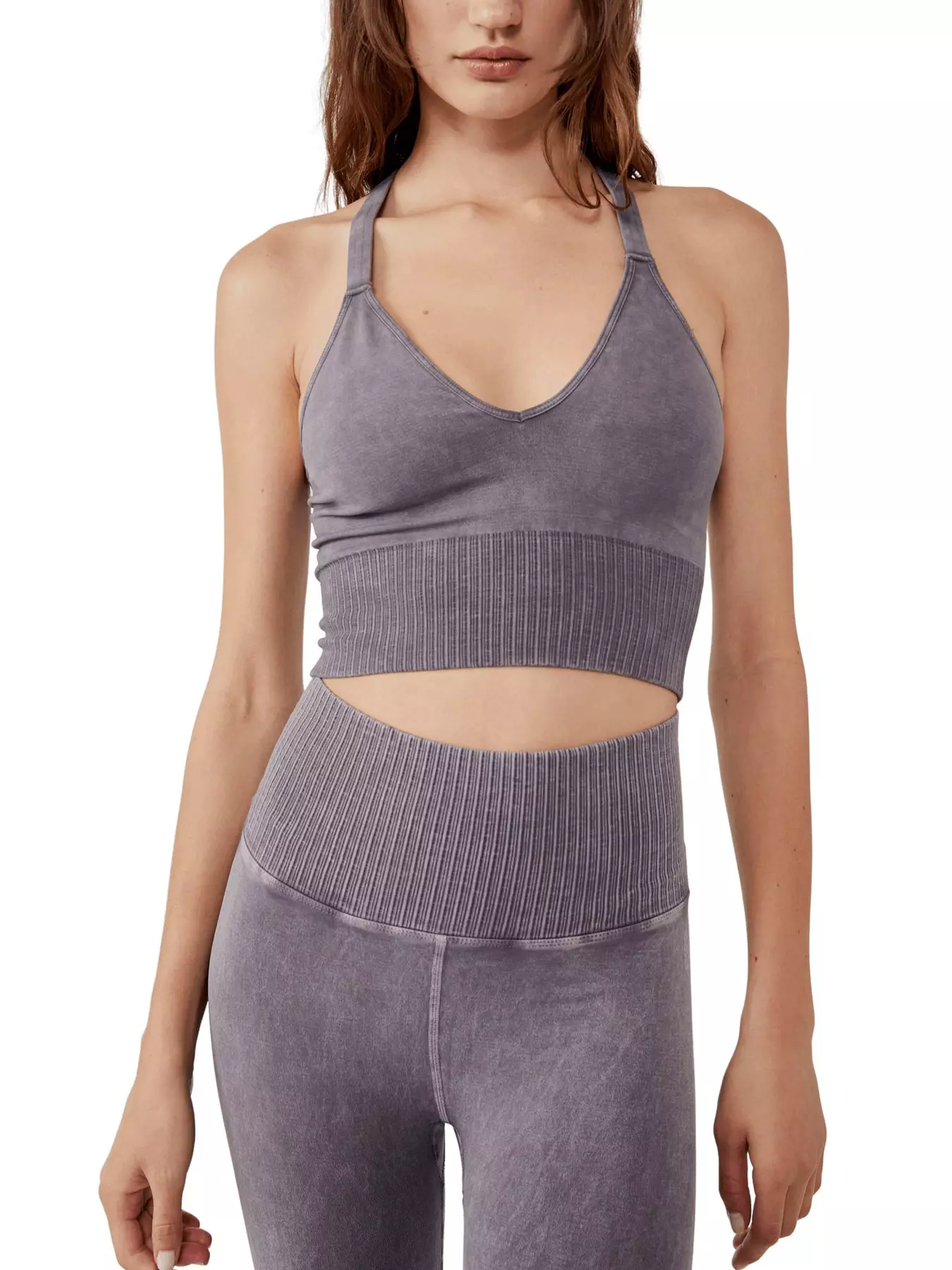 NEW FREE PEOPLE x Movement Gray Luxe Ribbed Rib Snap Button Crop Tank Top  Bra XS