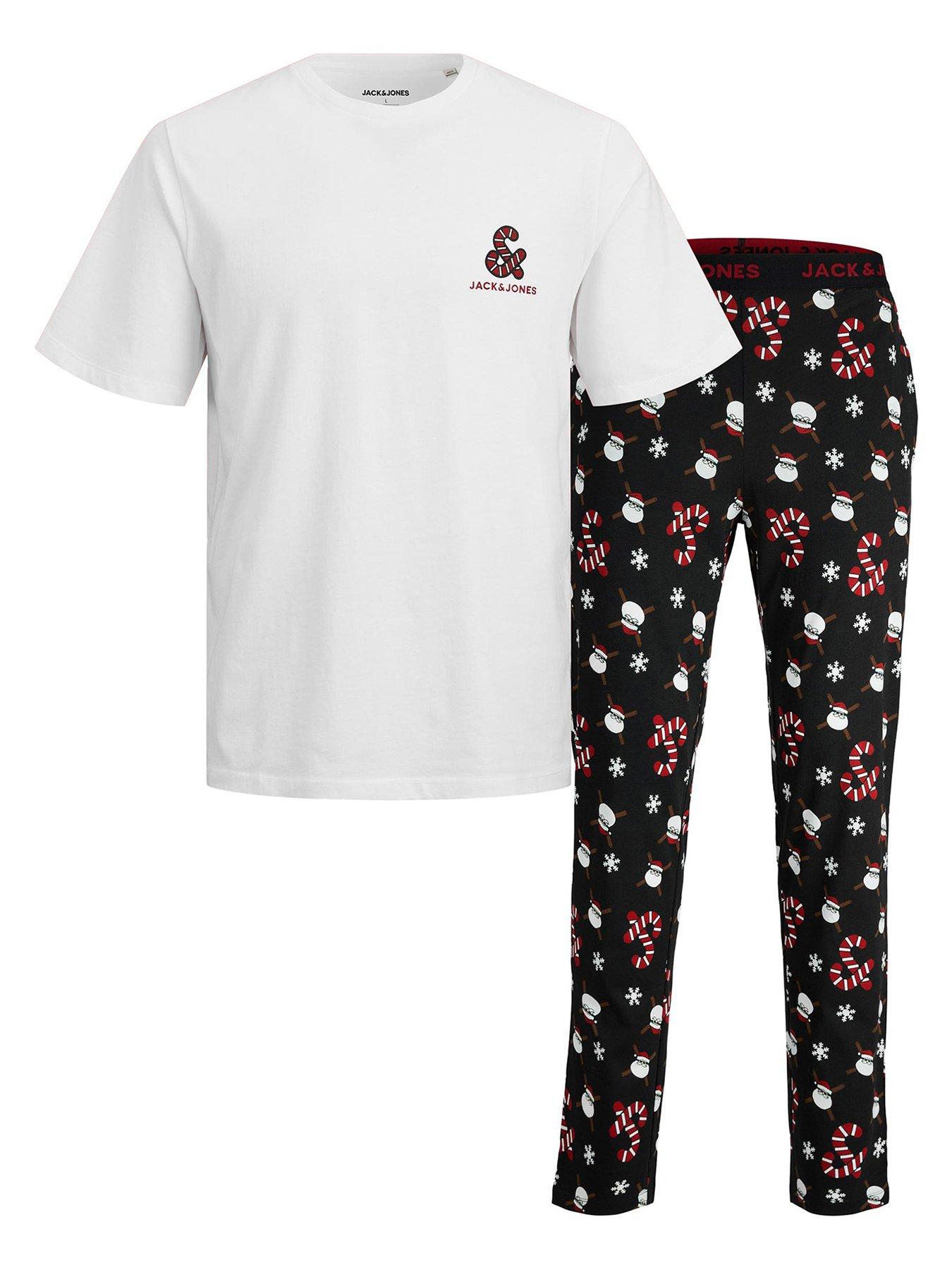 Jack & Jones Junior Boys Christmas Candy Santa Short Sleeve Tshirt And  Pants Pyjama Set - White/Black