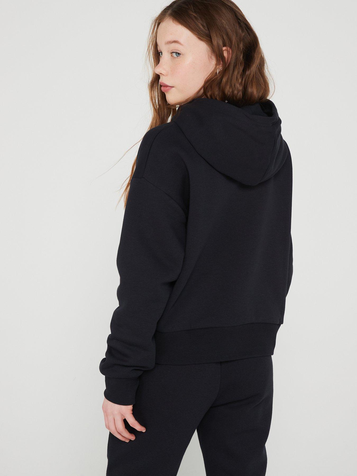 UNDER ARMOUR Girls Rival Fleece Crop Hoodie - Black/White