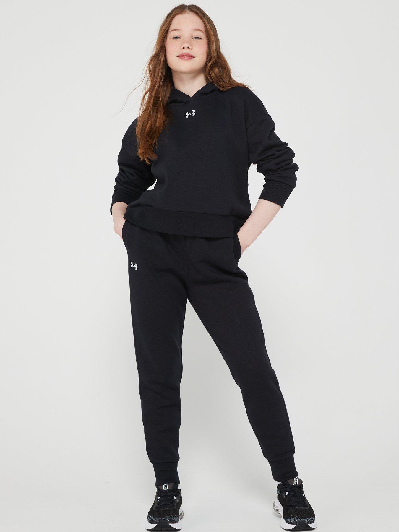 Image 3 of 4 of UNDER ARMOUR Girls Rival Fleece Crop Hoodie - Black/White