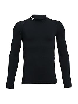 under armour boys cold gear mock long sleeve top - black, black, size s=7-8 years