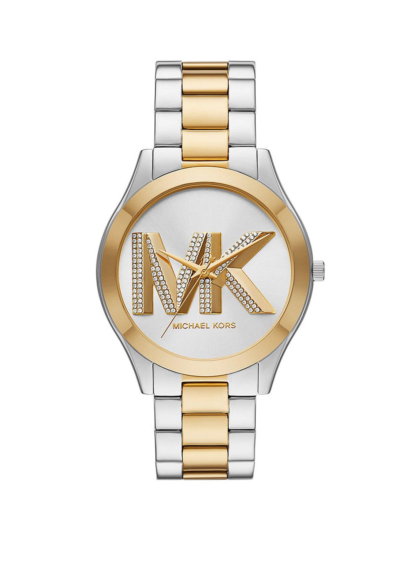 Product photograph of Michael Kors Slim Runway Bi-colour Stainless Steel Ladies Watch from very.co.uk