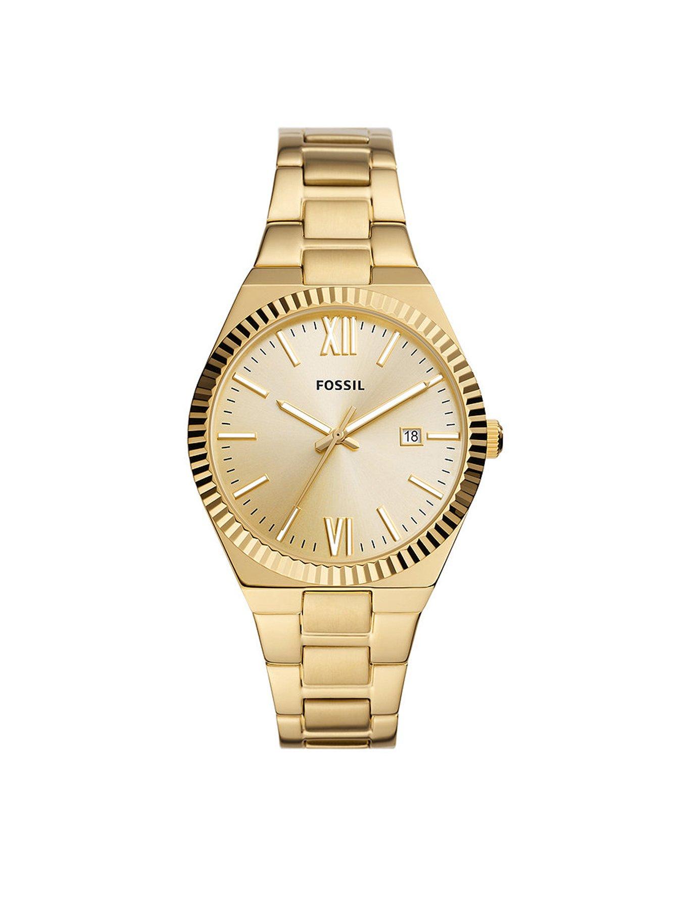 Product photograph of Fossil Scarlette Yellow Gold Watch from very.co.uk
