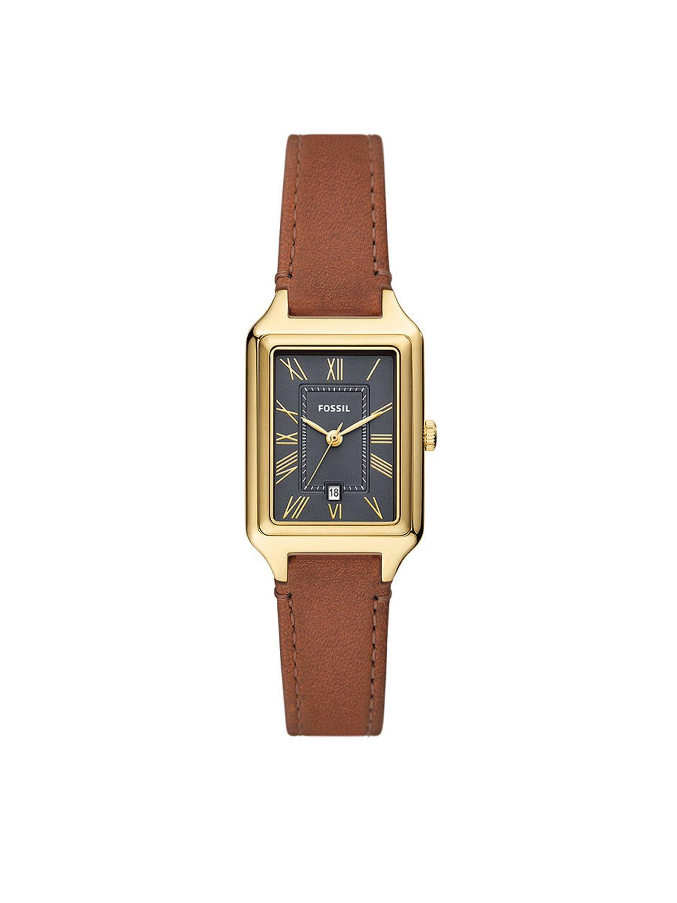 Product photograph of Fossil Raquel Brown Leather Watch from very.co.uk