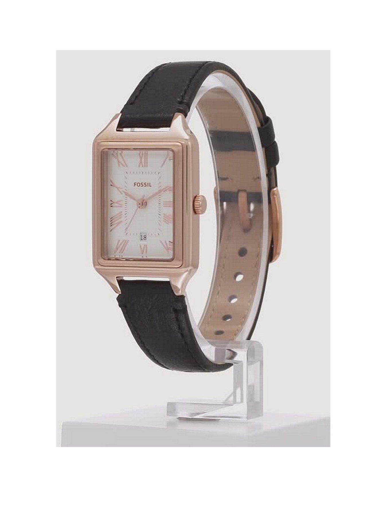 Raquel Rose Gold and Black Leather Watch