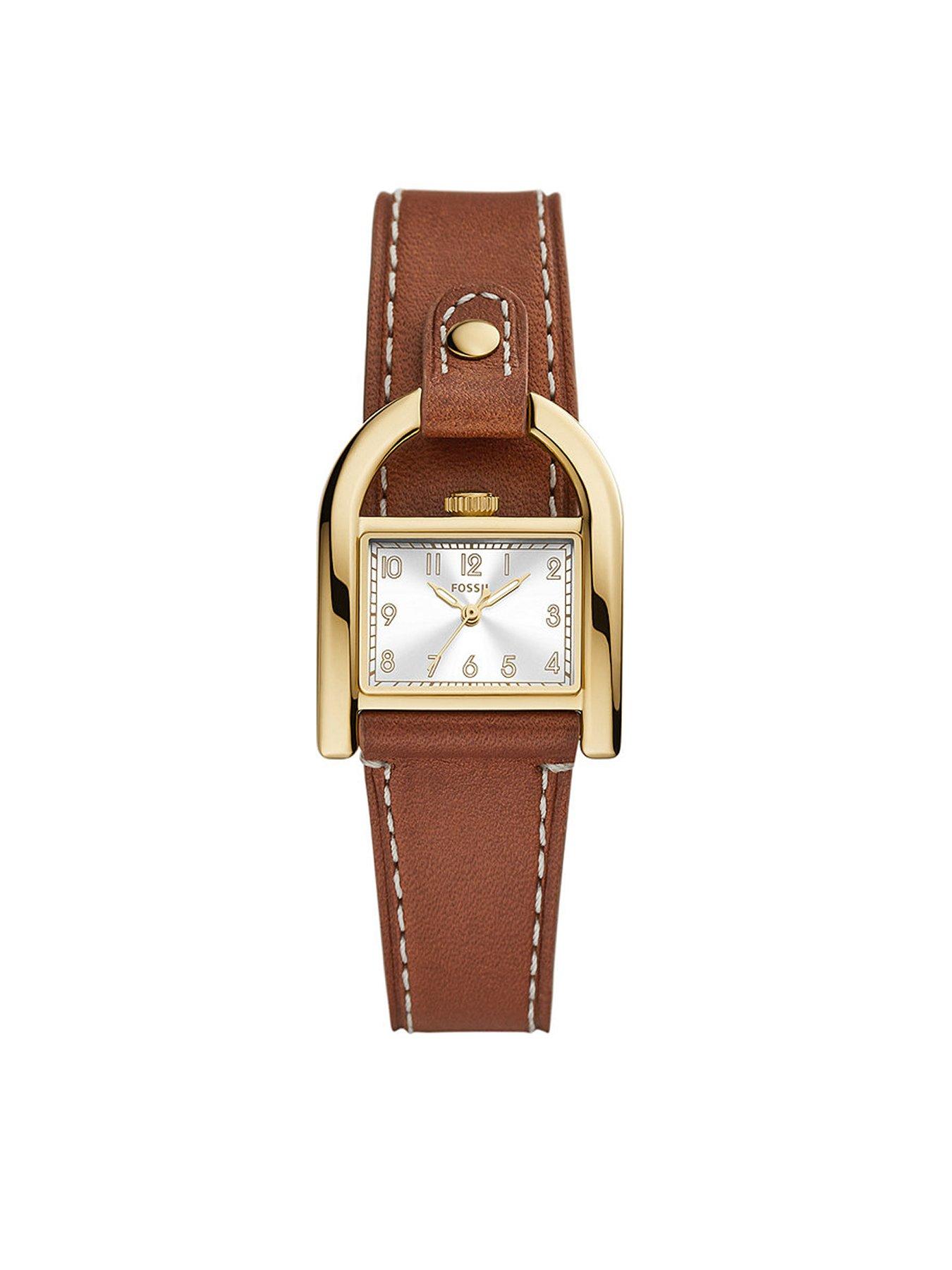 Product photograph of Fossil Harwell Brown Leather Strap Watch from very.co.uk
