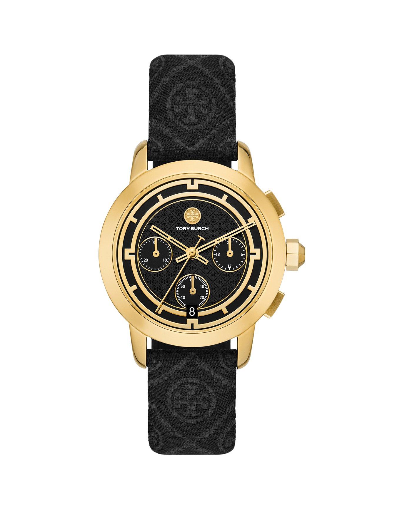 Product photograph of Tory Burch The Tory Chrono Black Dial Watch from very.co.uk