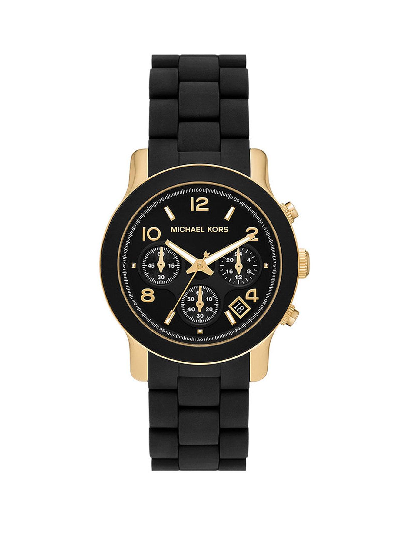 undefined Runway Black Chronograph Gold Tone Case Black Silicone Bracelet Ladies Watch