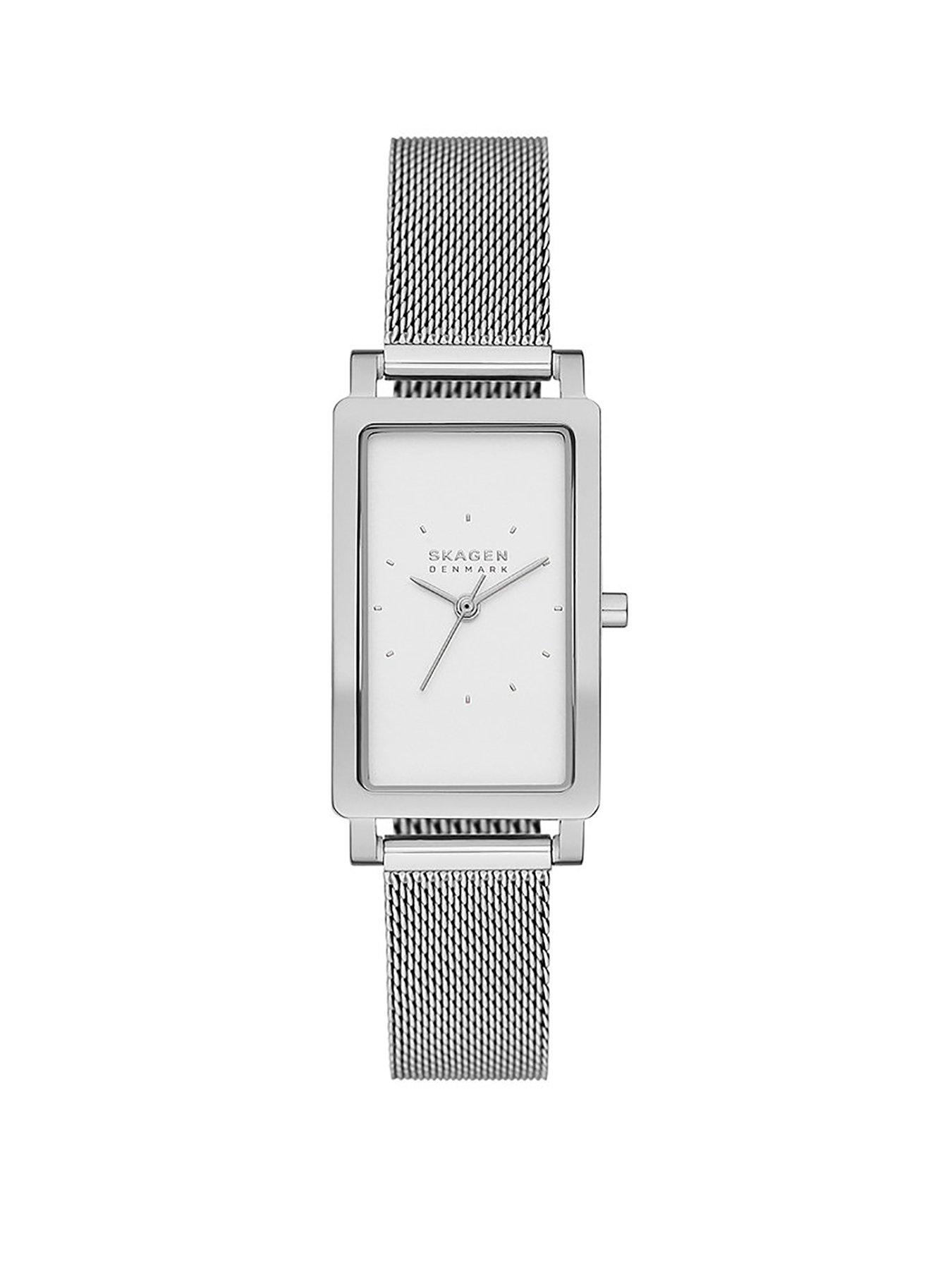 Product photograph of Skagen Hagen Silver Mesh Watch from very.co.uk