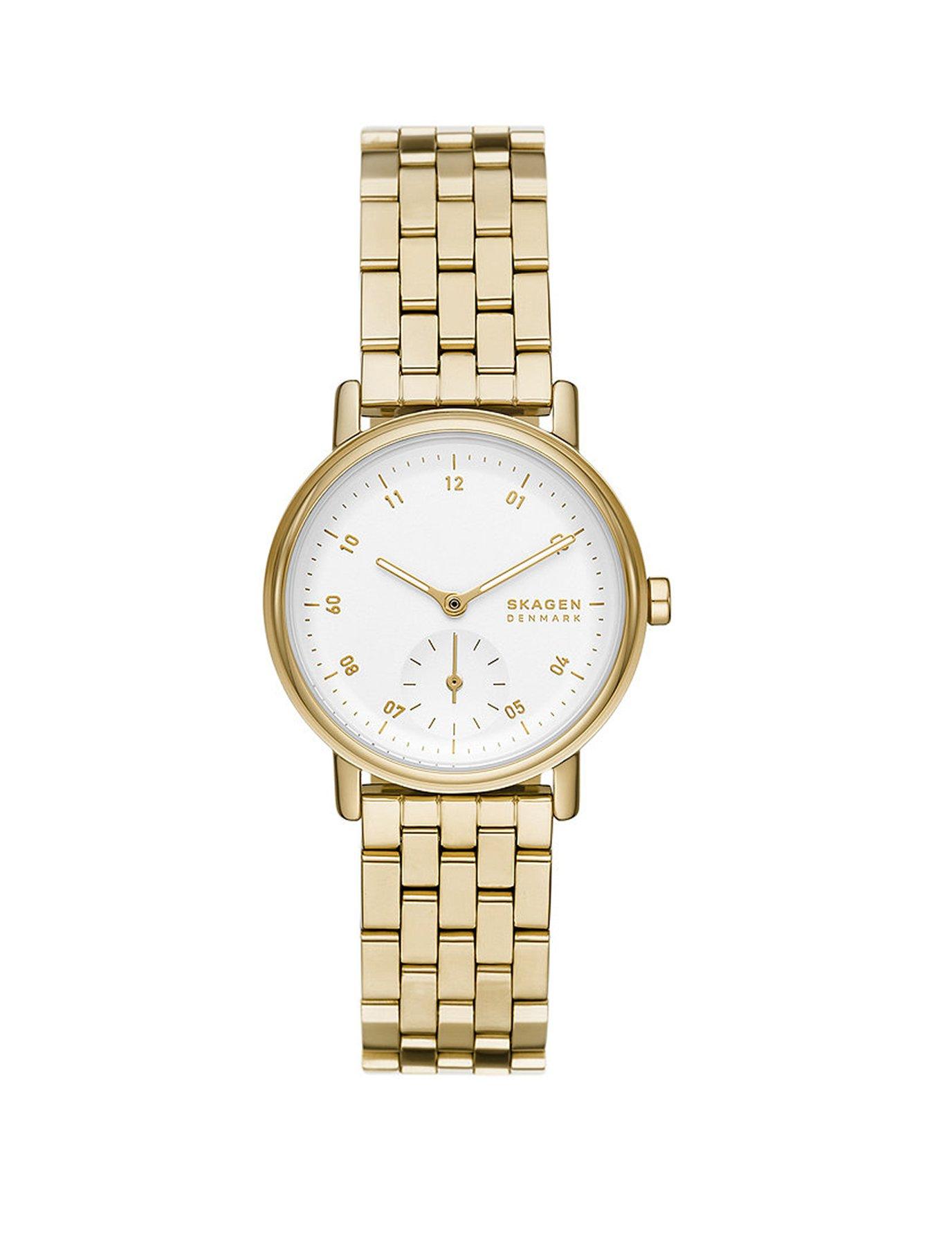 Product photograph of Skagen Kuppel Lille Gold Link Bracelet Watch from very.co.uk