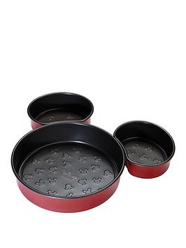 Product photograph of Prestige Disney Bake With Mickey Mouse 3 Piece Non Stick Mickey Head Cake Tins - Red Amp Black from very.co.uk
