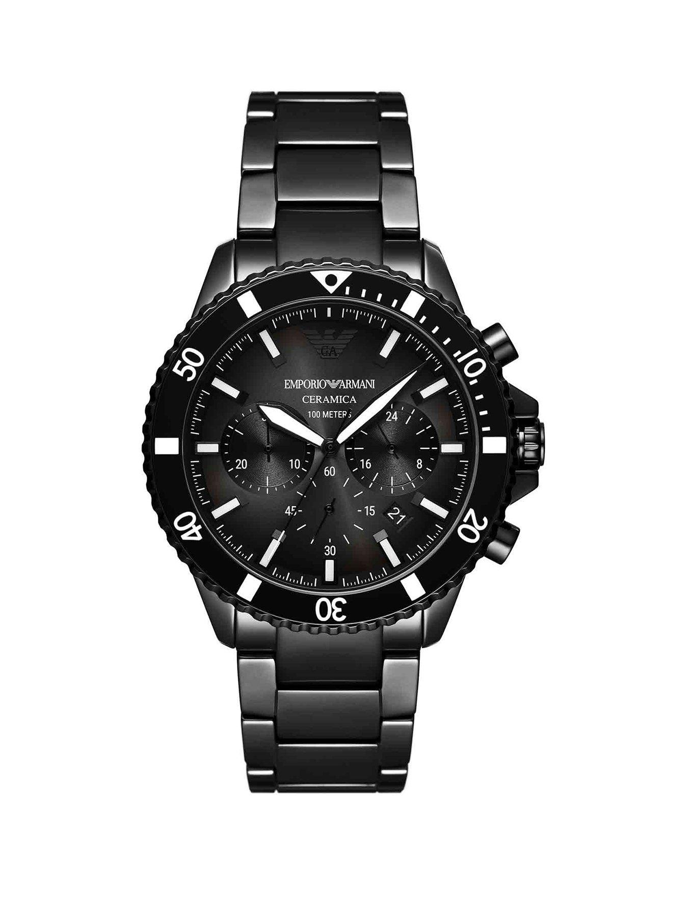 Product photograph of Emporio Armani Chronograph Black Ceramic Watch from very.co.uk