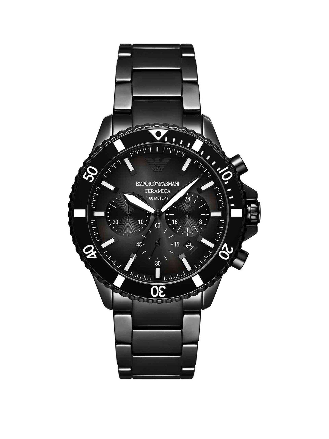 Emporio Armani Chronograph Black Leather Watch Very