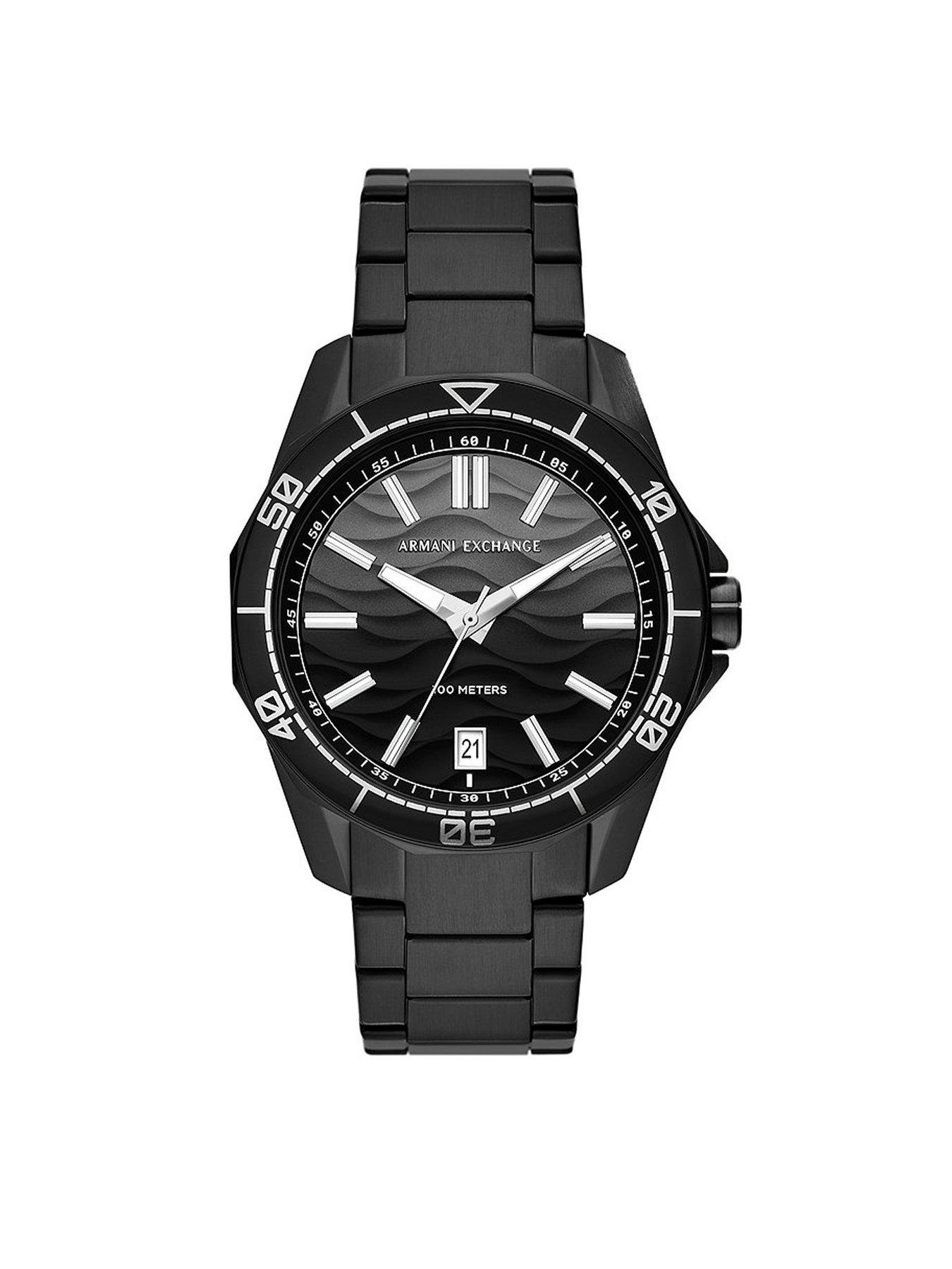 Black armani watch discount mens