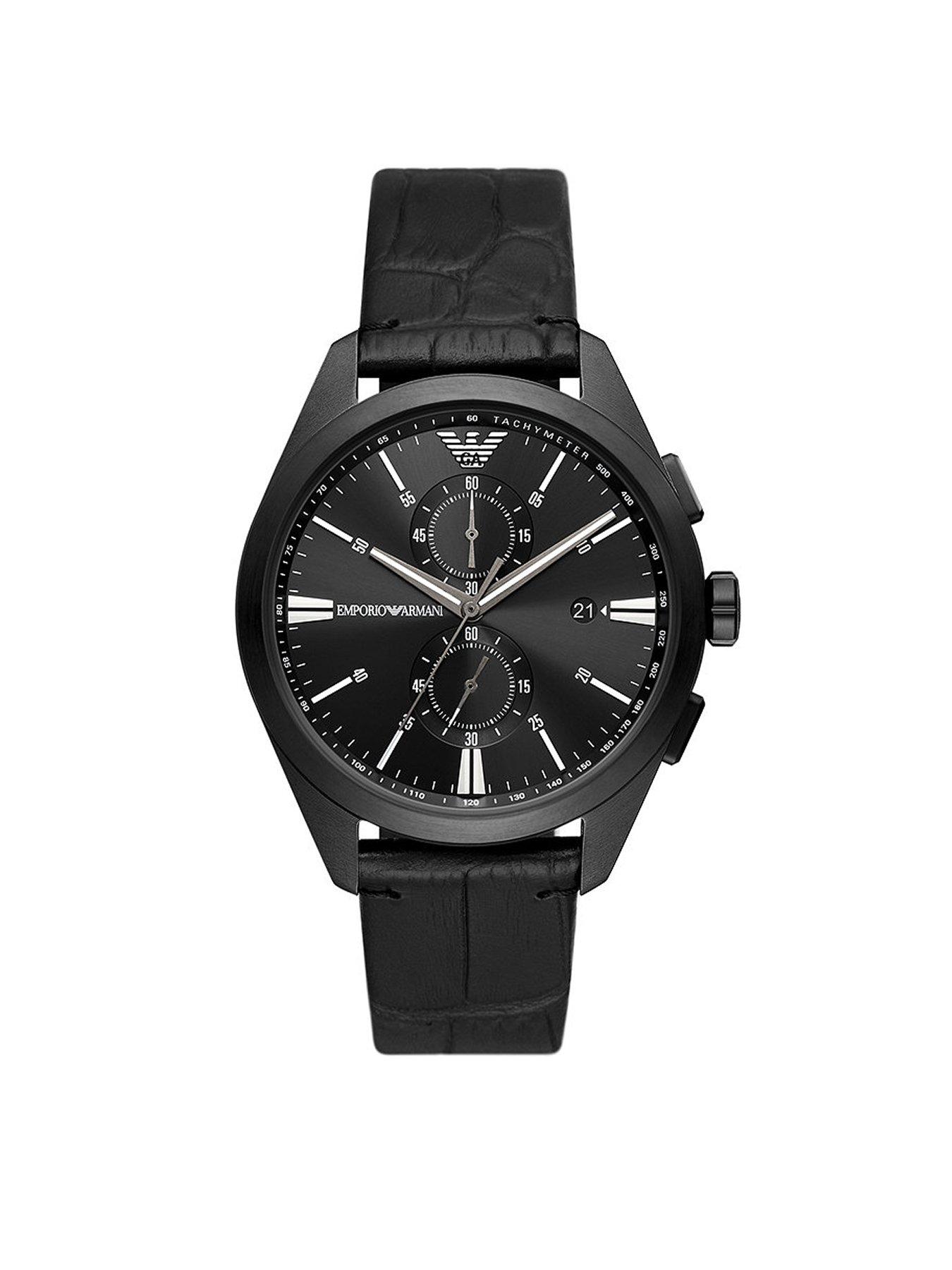 Product photograph of Emporio Armani Black Dial Men S Chronograph Watch from very.co.uk
