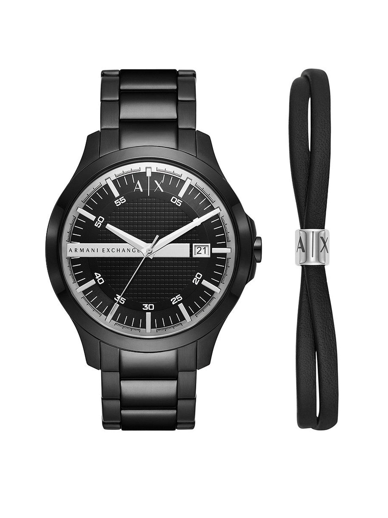 Armani Exchange Black Dial Black IP Mens Watch & Bracelet Gift Set